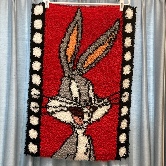 Looney Tunes Other - Vintage Bugs Bunny from Looney Tunes "Bugs on Film" Latch Hook Rug Handmade 29"